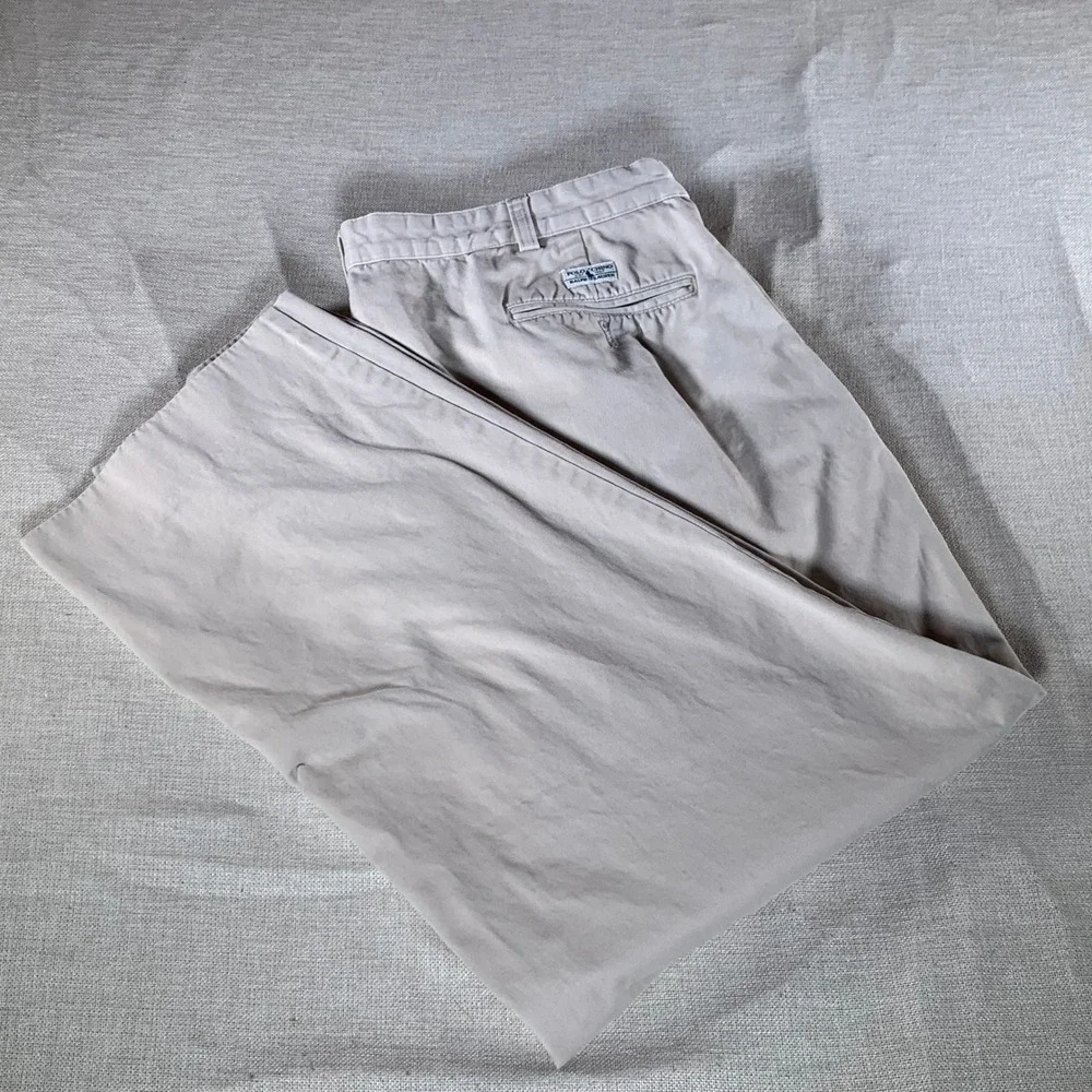 Polo Ralph Lauren Andrew Pant Mens 38x27 Pleated Chino Khaki Tan Cotton Trousers